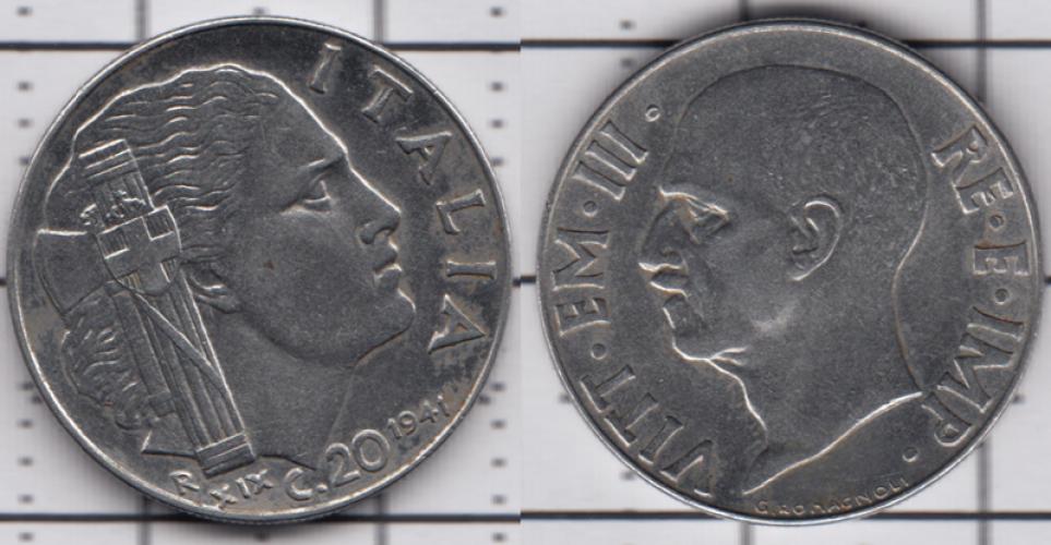 Италия 20 центов ББ 1941г.
