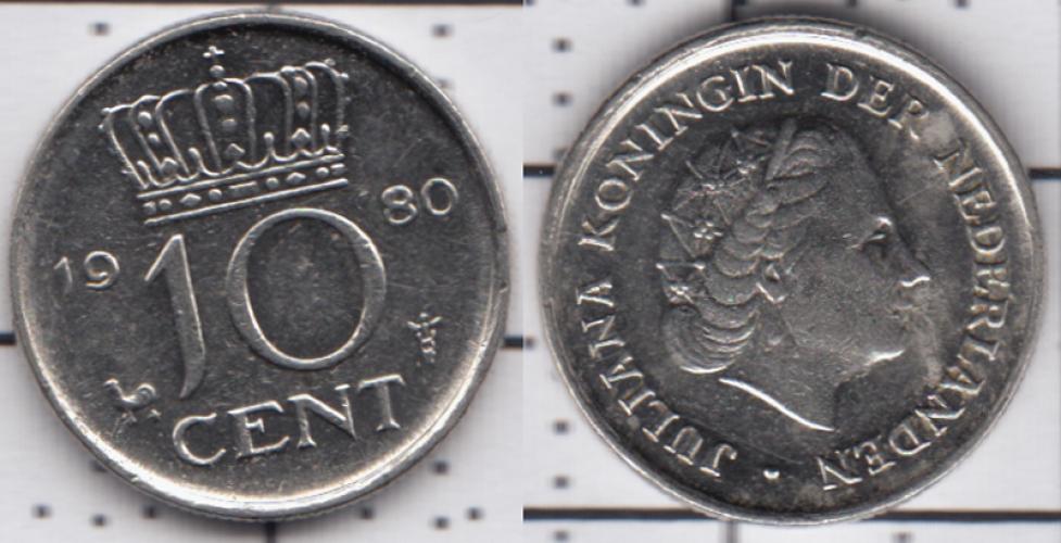 Нидерланды 10 центов ББ 1980г.