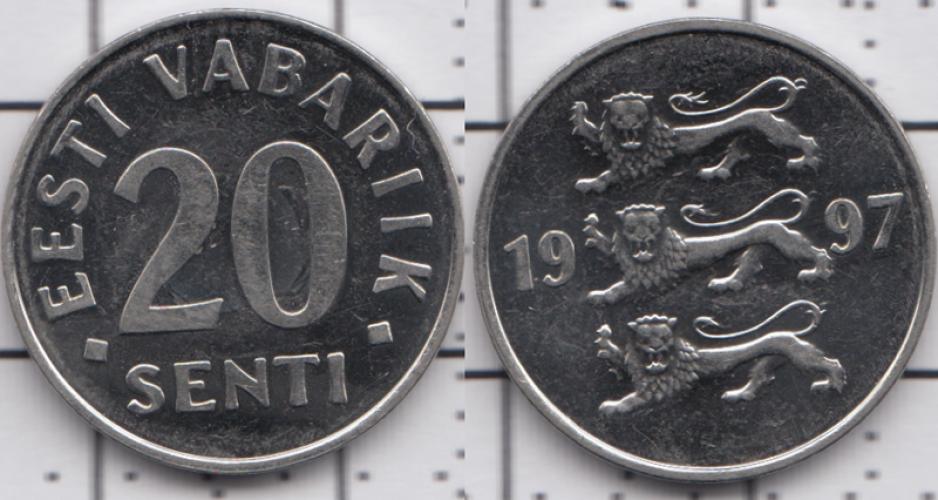 Эстония 20 центов ББ 1997г.