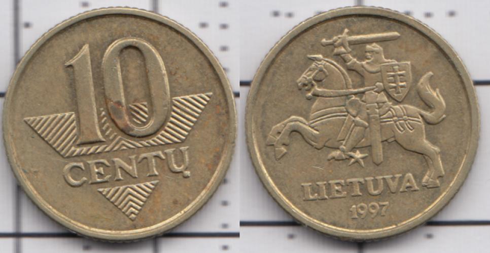 Литва 10 центов ББ 1997г.