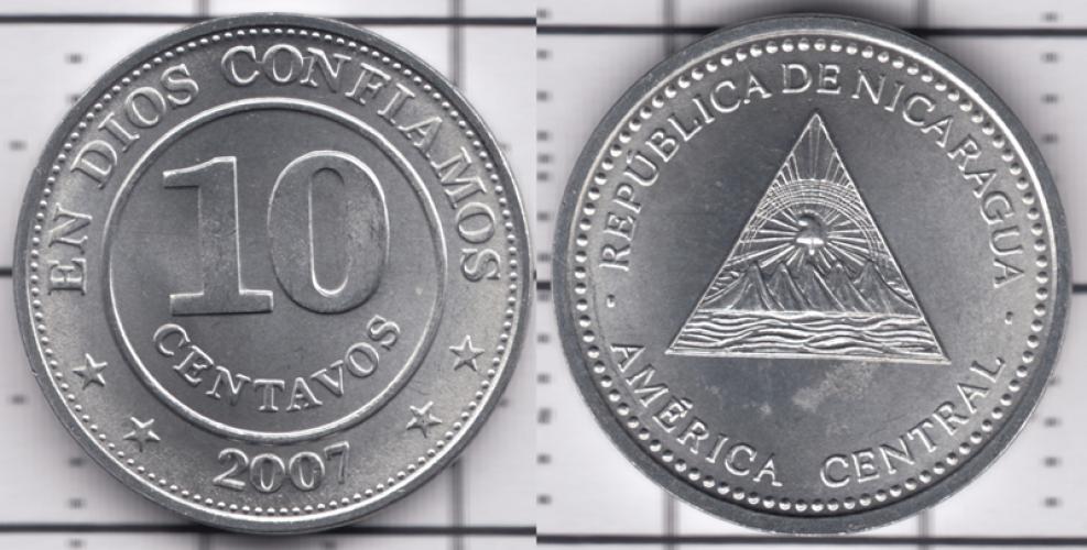 Никарагуа 10 центаво ББ 2007г.