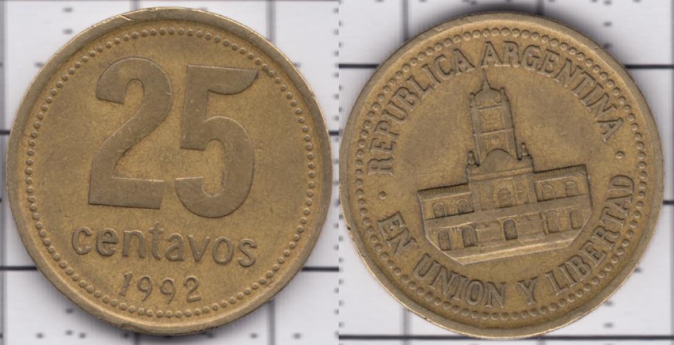 Аргентина 25 центаво ББ 1992г.