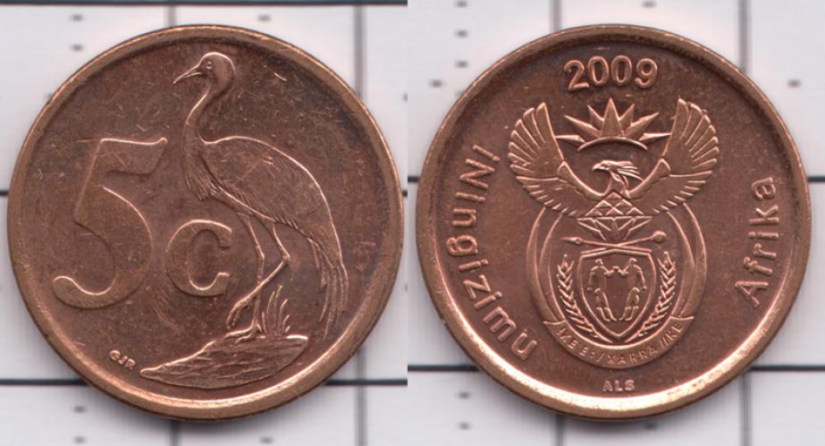 ЮАР (южно-африканская) 5 центов ББ 2009г.