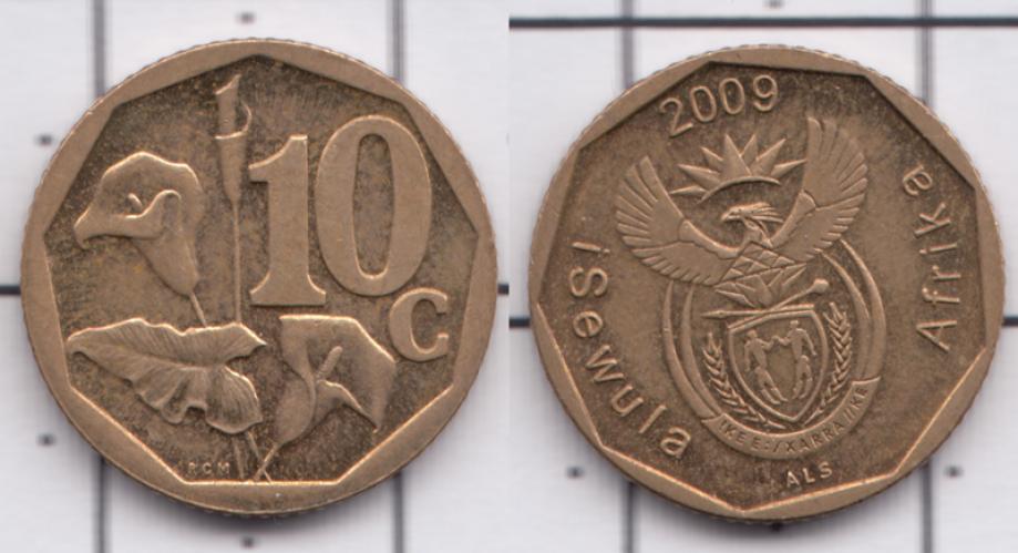 ЮАР (южно-африканская) 10 центов ББ 2008г.