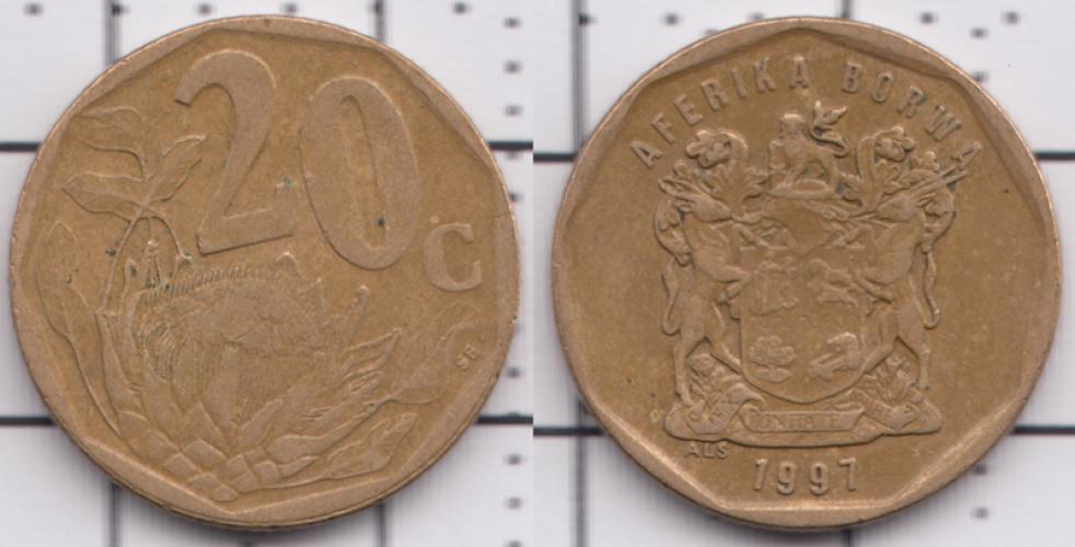 ЮАР (южно-африканская) 20 центов ББ 1997г.