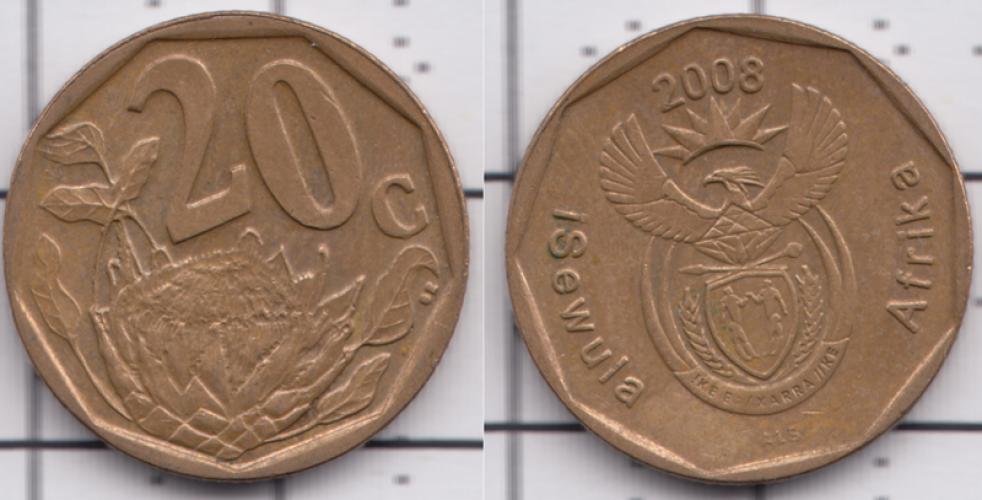 ЮАР (южно-африканская) 20 центов ББ 2008г.