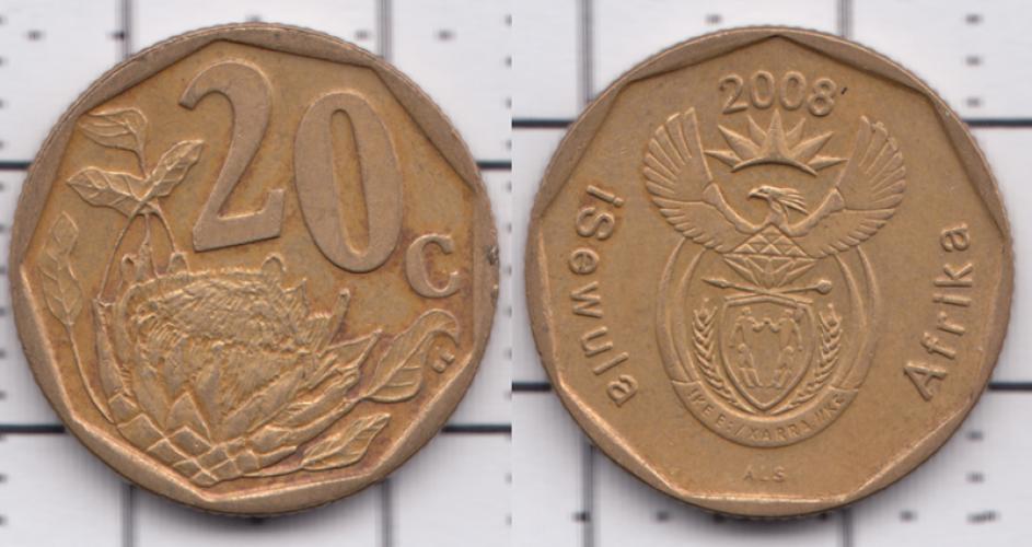 ЮАР (южно-африканская) 20 центов ББ 2008г.
