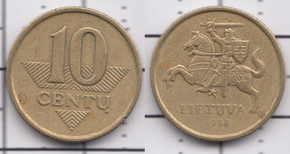 Литва 10 центов ББ 1998г.