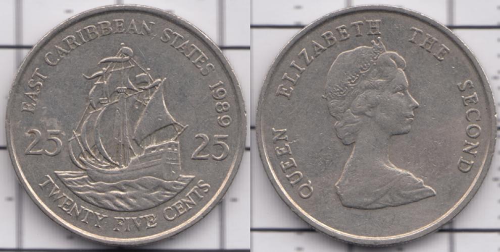 Восточные Карибы 25 центов ББ 1989г.