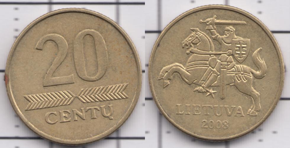 Литва 20 центов ББ 2008г.