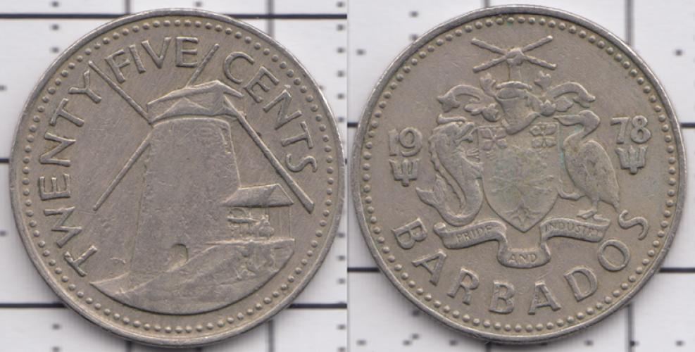 Барбадос 25 центов ББ 1978г.