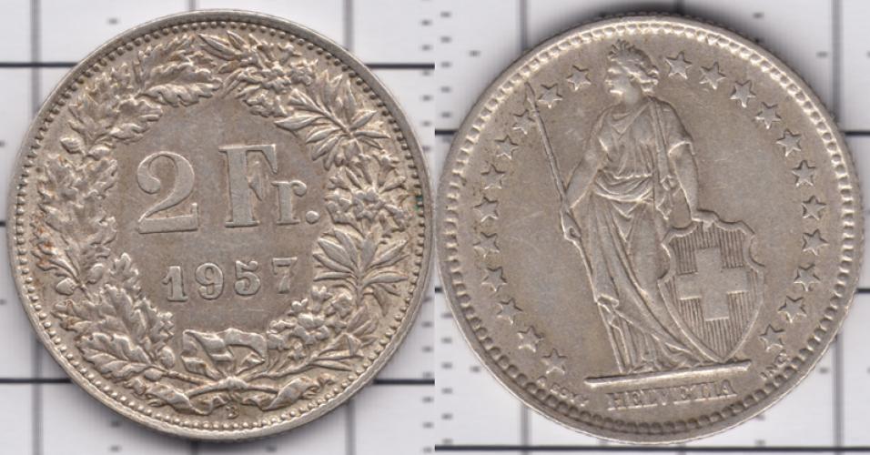 Швейцария 2 франка ББ 1957г.