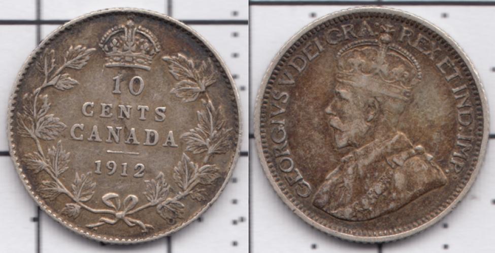 Канада 10 центов ББ 1912г.