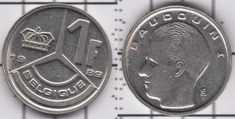 Бельгия 1 франк ББ 1989г.
