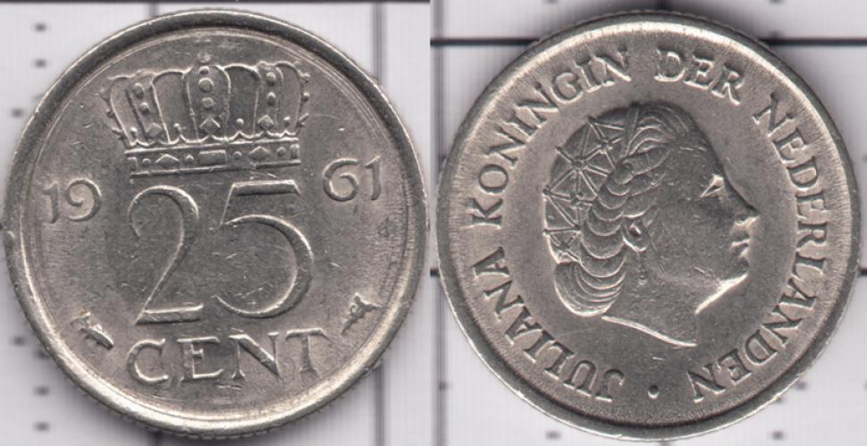 Нидерланды 25 центов ББ 1961г.
