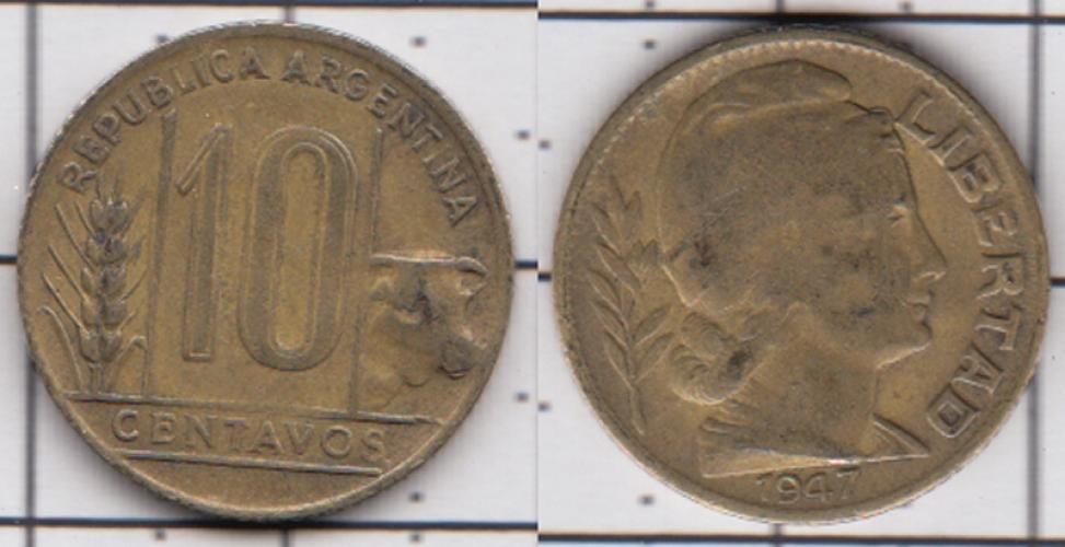 Аргентина 10 центаво  1947г.