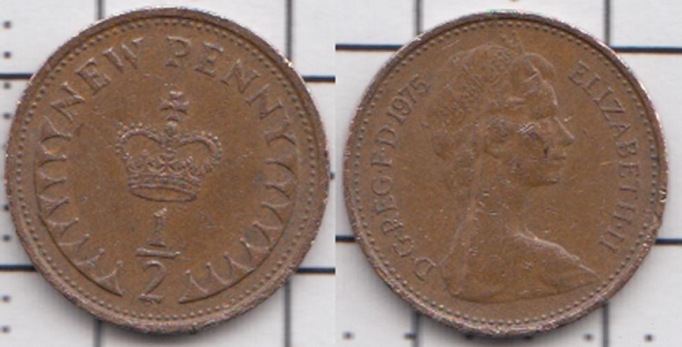 Великобритания 1/2 нового пенни  1975г.