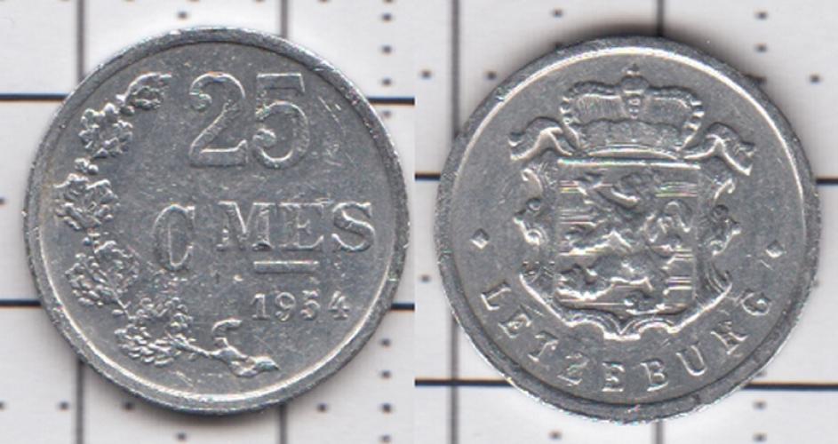 Люксембург 25 сантимов  1954г.
