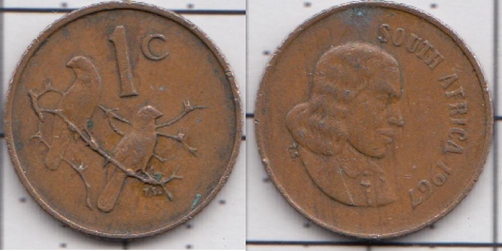 ЮАР (южно-африканская) 1 цент  1967г.