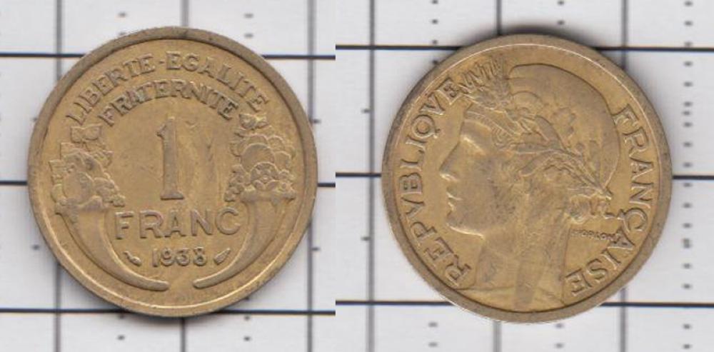 Франция 1 франк  1933г.