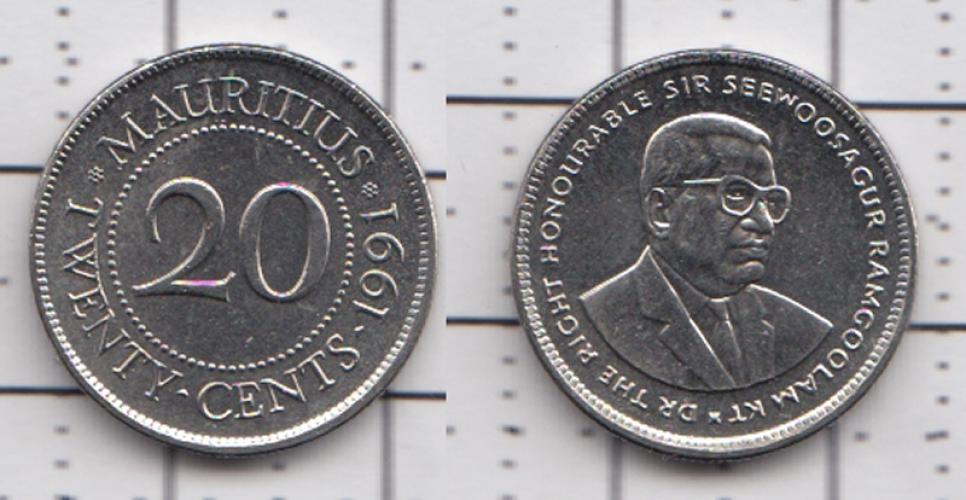 Мавритания 20 центов  1991г.