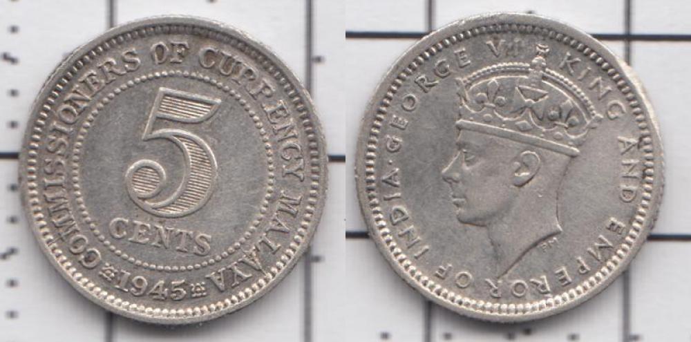 Малайя 5 центов  1945г.