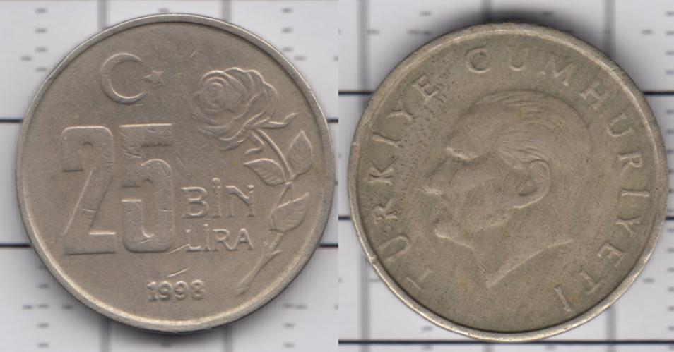 Турция 25000 лир ББ 1998г.
