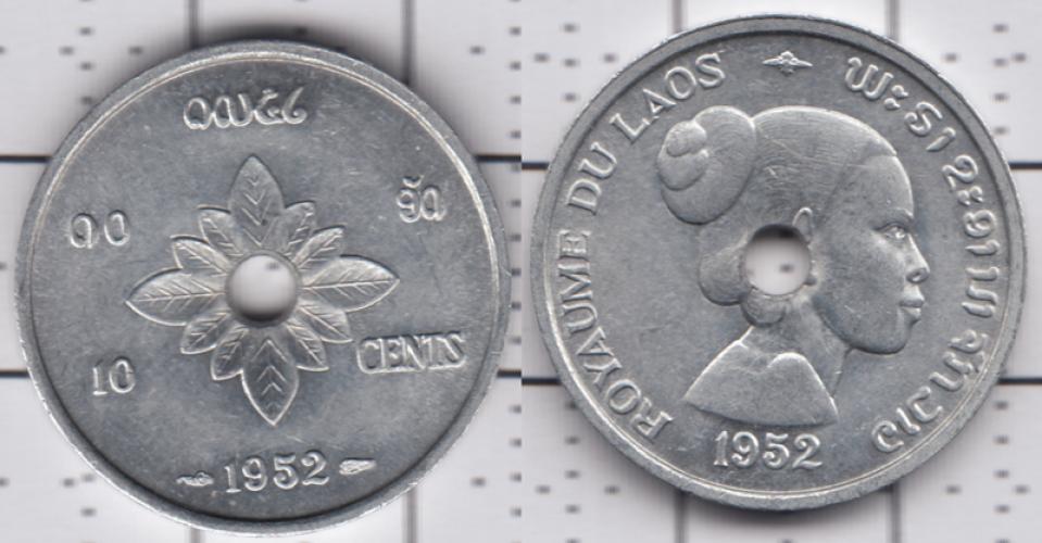 Лаос 10 центов ББ 1952г.