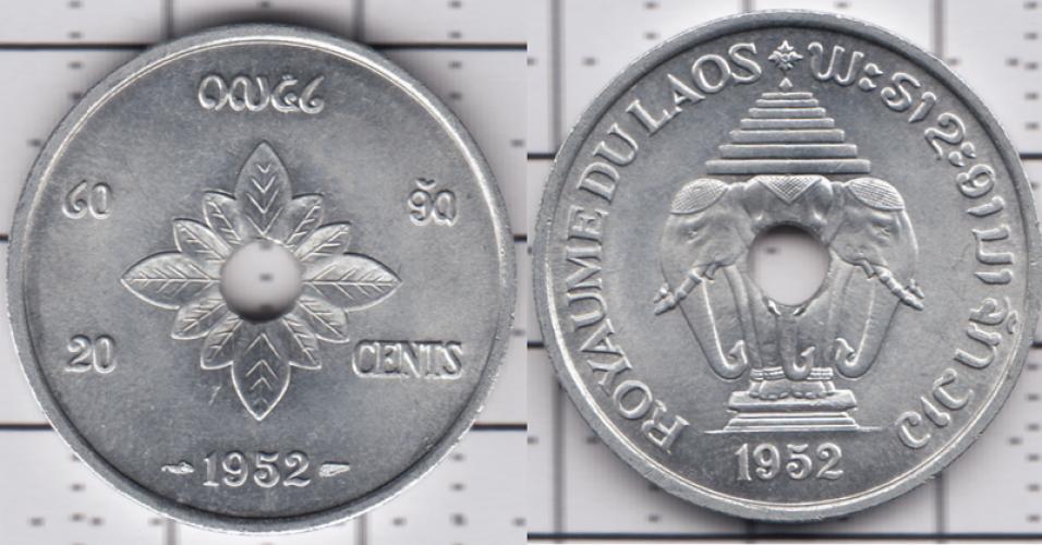 Лаос 20 центов ББ 1952г.