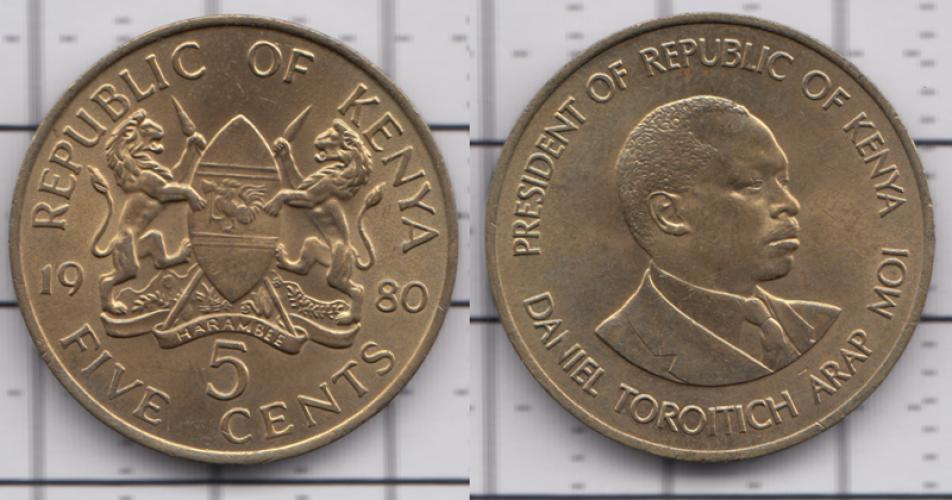 Кения 5 центов ББ 1980г.