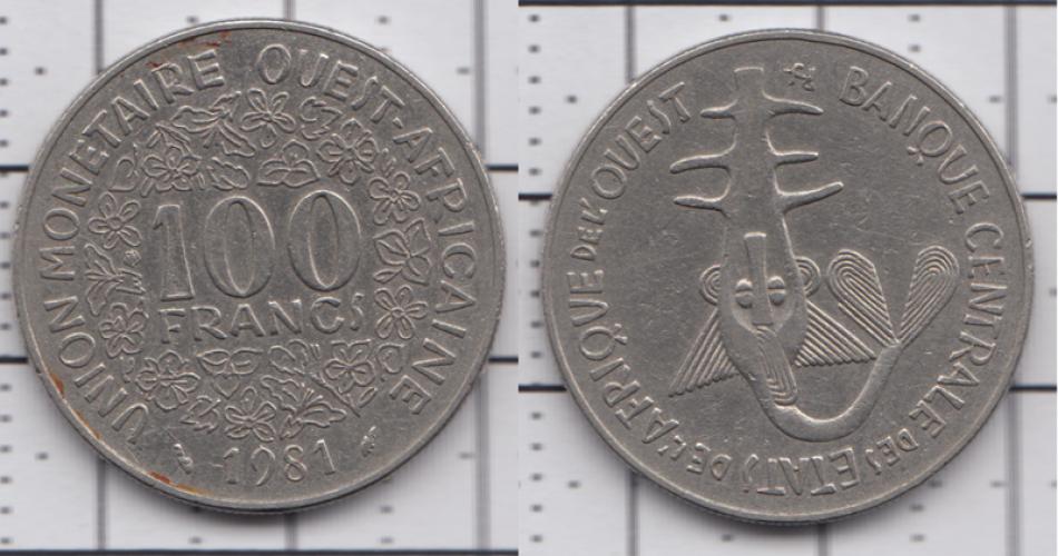 ЦАР (центральноафриканская) 100 франков ББ 1981г.