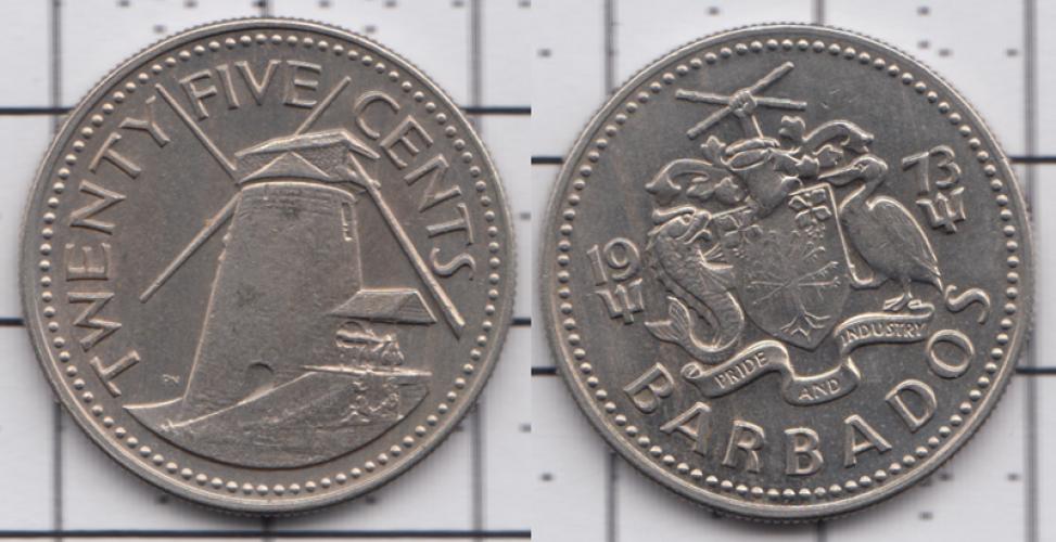 Барбадос 25 центов ББ 1973г.