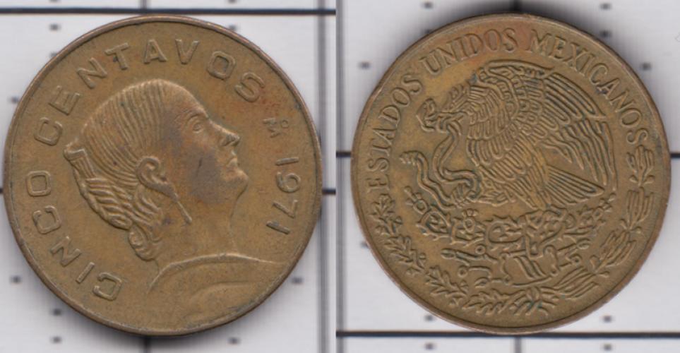 Мексика 5 центаво ББ 1971г.