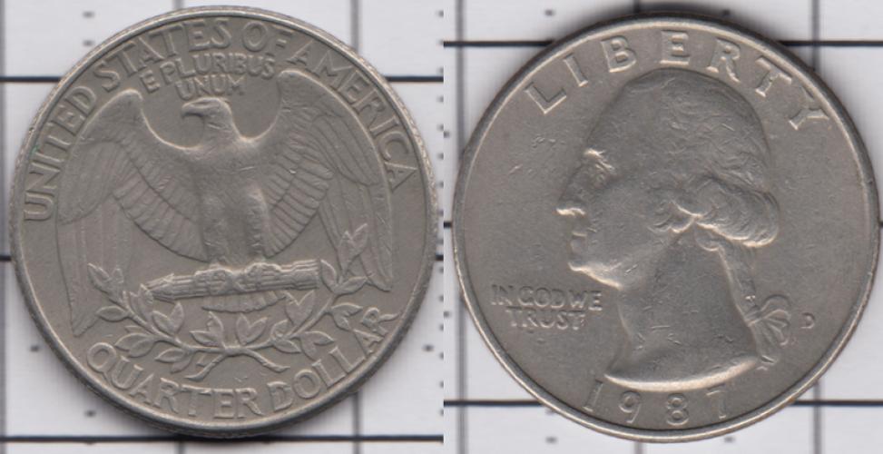 США 25 центов ББ 1987г.