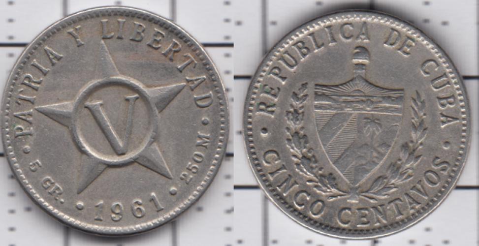 Куба 5 центаво ББ 1961г.