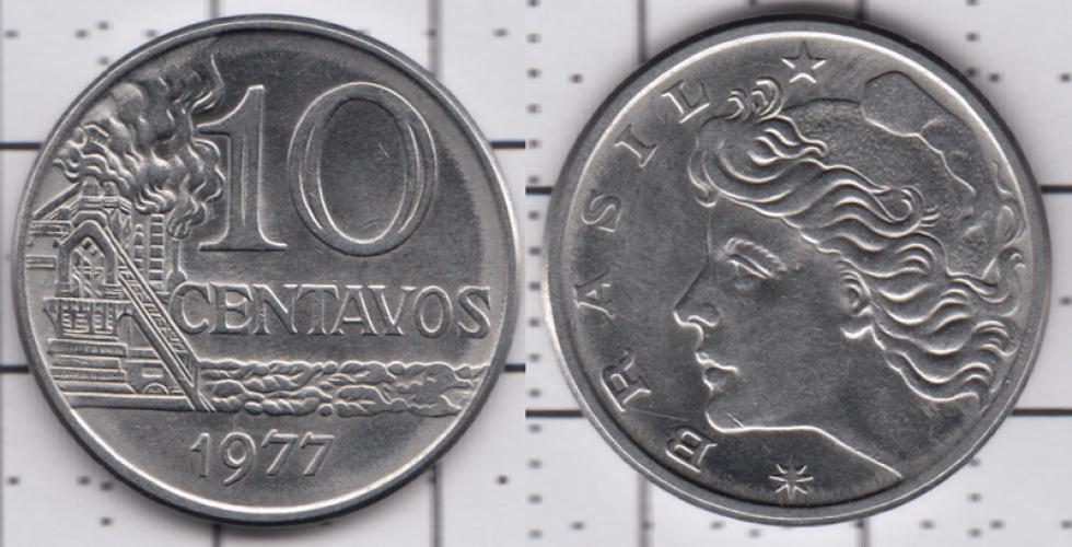 Бразилия 10 центаво ББ 1977г.
