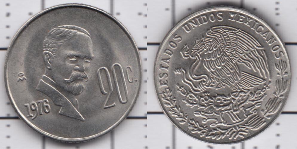 Мексика 20 сентаво ББ 1976г.