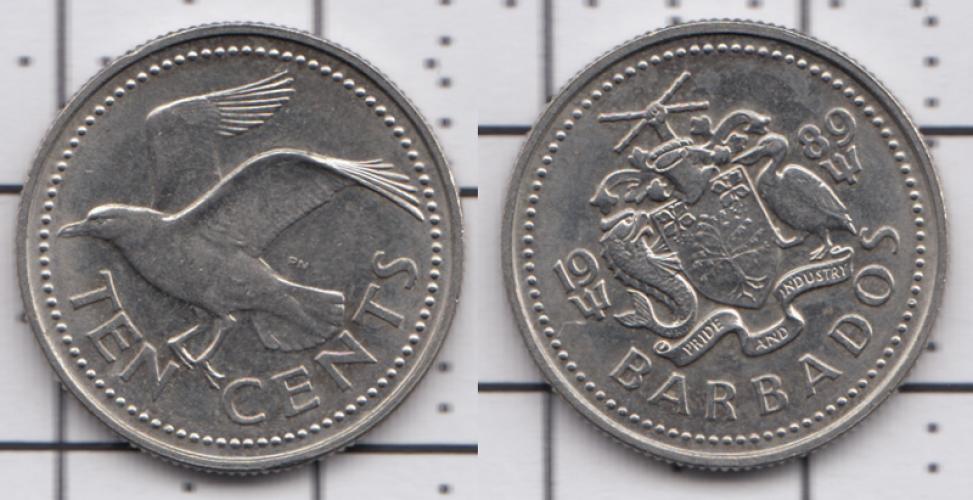 Барбадос 10 центов ББ 1989г.