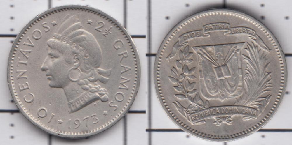 Доминикана 10 центаво ББ 1973г.