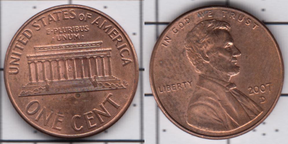 США 1 цент ББ 2007г.