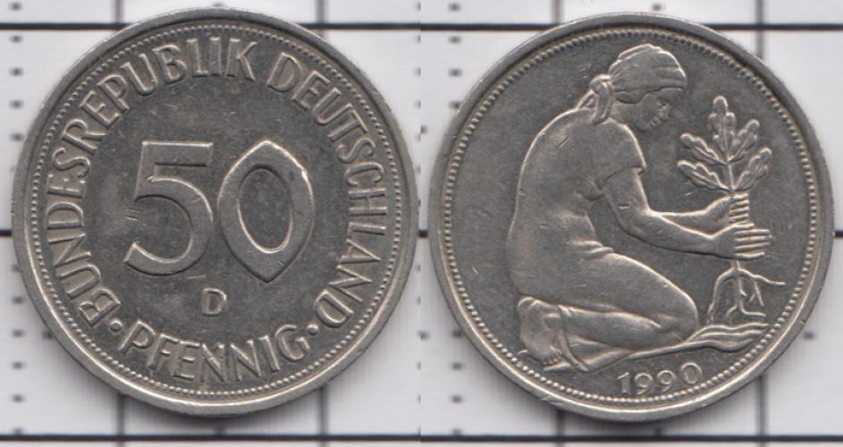 Германия 50 фенингов D 1990г.