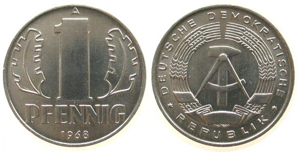 Германия 1 pfennig A 1968г.