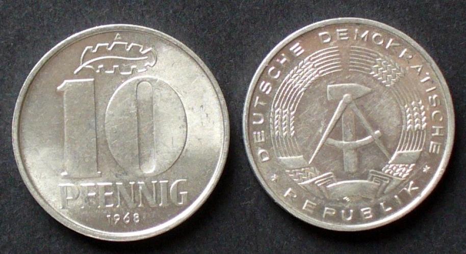 Германия 10 pfennig A 1968г.