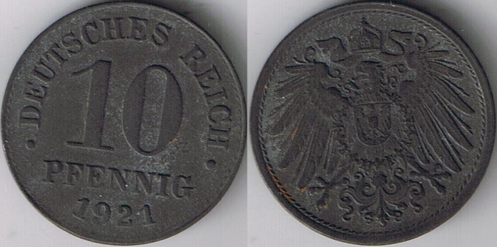 Германия 10 pfennig  1921г.