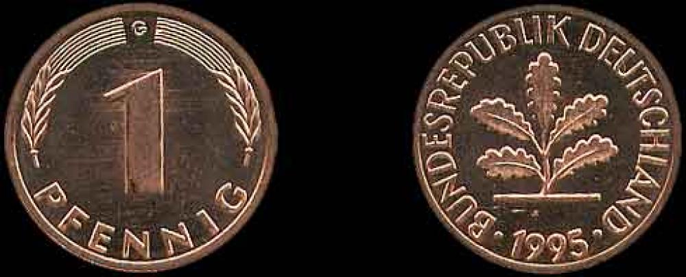Германия 1 pfennig  1995г.