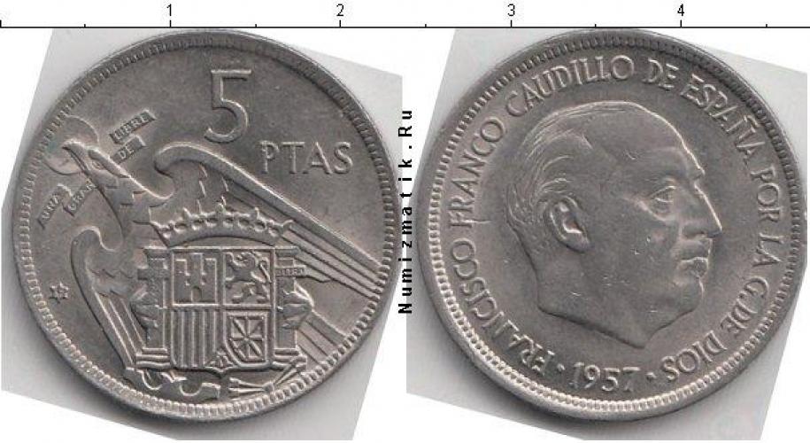 Испания 5 PTAS  1957г.